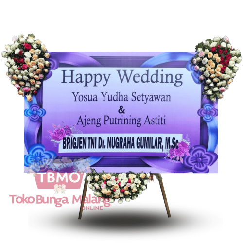 Bunga papan wedding purple
