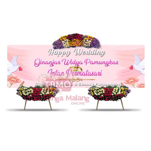 Bunga Papan Wedding Pink Panjang - Dobel Kaki Mahkota