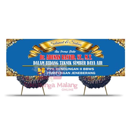 Bunga Papan Selamat Blue Gold Panjang - Dobel Kaki