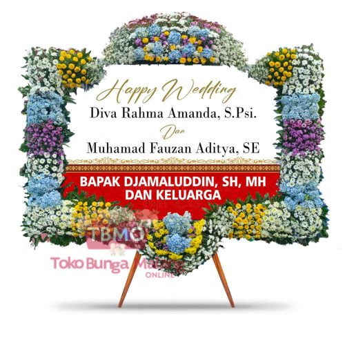 Bunga Papan Wedding White Purple - Full Papan +Mahkota Putus