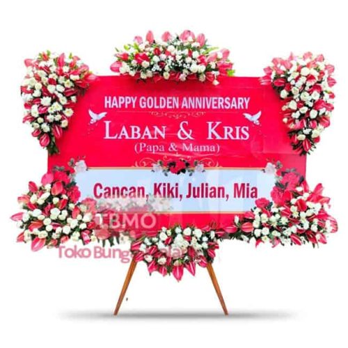 Papan bunga wedding merah meriah - 6 Titik
