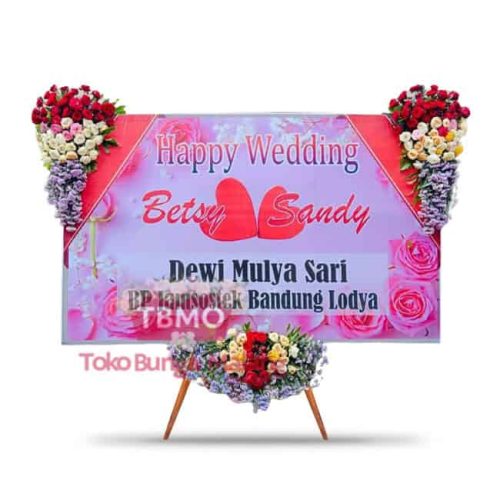 Bunga papan wedding tema mawar - 3 Titik